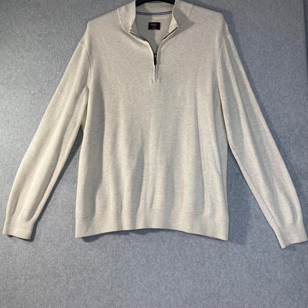 UNTUCKit Newbury Quarter Zip Sweater Mens‎ XXL Beige 100% Cotton Mock Neck EUC